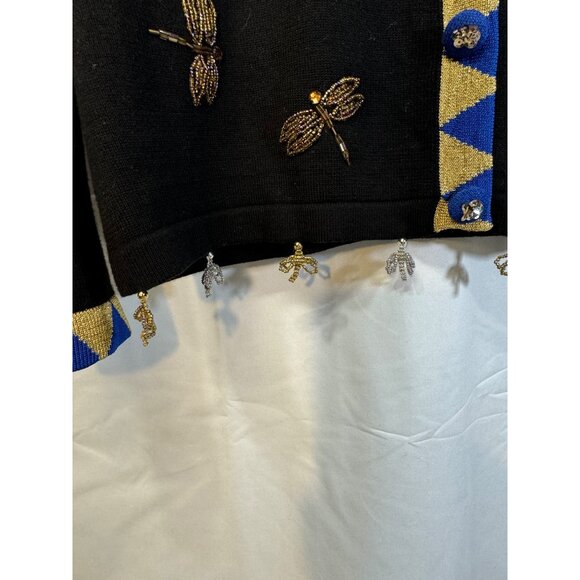 Vintage Just B cardigan beaded artsy dragonflies bold fun whimsy medium workwear - Picture 4 of 14